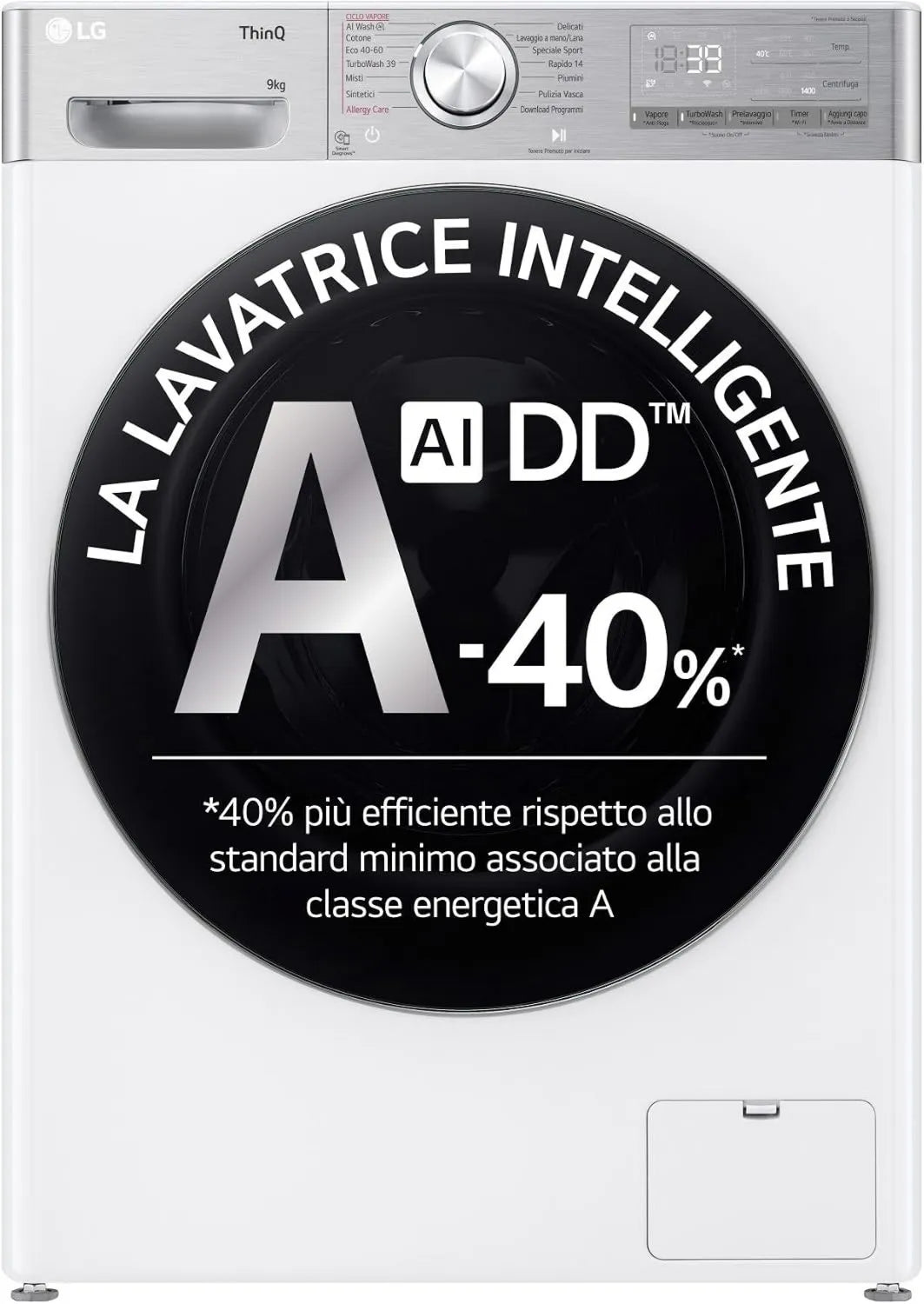 LG F4R9009TPWC Máquina de lavar roupa, 9 kg, classe energética A, Wi-Fi, vapor, branco, carga antes da série R9, 1400 voltas, LG AI DD F4R9009TPWC Máquina de lavar roupa