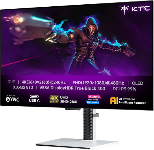 KTC Monitor, 32 polegadas, 03 ms, 240 Hz, 3 USB, HDR, 4K UHD, OLED, HDMI, ecrã de PC, preto, 0 tempo de resposta, DP 1, USB C 65W, ecrã de PC Gamer Modo Duplo
