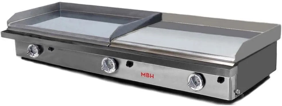 MBH - MAQUINARIA BAR HOSTELERÍA Produto Plancha de gás industrial 800 x 400 + 400 x 400 mm cromado duro para hotel. Fry Top duas áreas para cozinha profissional para bar e bar