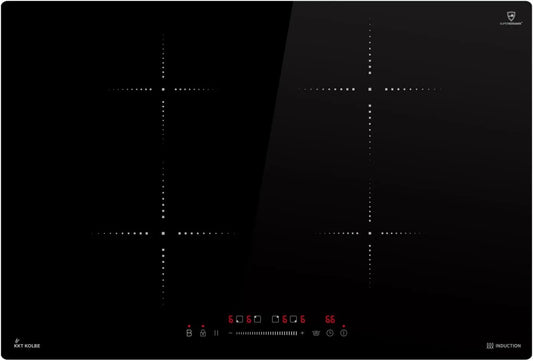 KKT KOLBE Placa de indução de padrão livre, KOLBE 77 cm Placa de indução, sem moldura, 4 zonas, KKT IH87704RL, 9 níveis, Touch Slider, temporizador de desligamento, aquecimento rápido