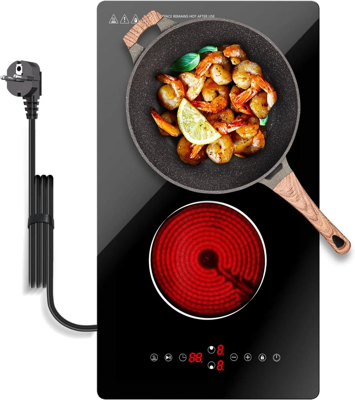 Borrallio Placa de vidro cerâmico, 2 lareiras, 3000 W, recesso, toque, temporizador, fechadura, placa de cozinha elétrica 2 zonas, Placa elétrica 2 zonas