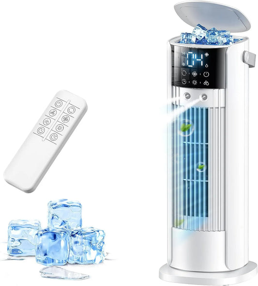 Terraspire Ar condicionado portátil, 3 níveis, oscilação, branco, ecrã LED, 4 em 1 ventilador de refrigeração, com comando à distância, função de nevoeiro