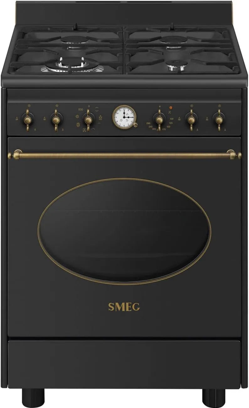 Smeg CO60GMAN2 Fogão a gás com forno elétrico, 60 cm, 4 lareiras, classe E-energia, vapor, 4 fogueiras, estética colonial, limpeza com