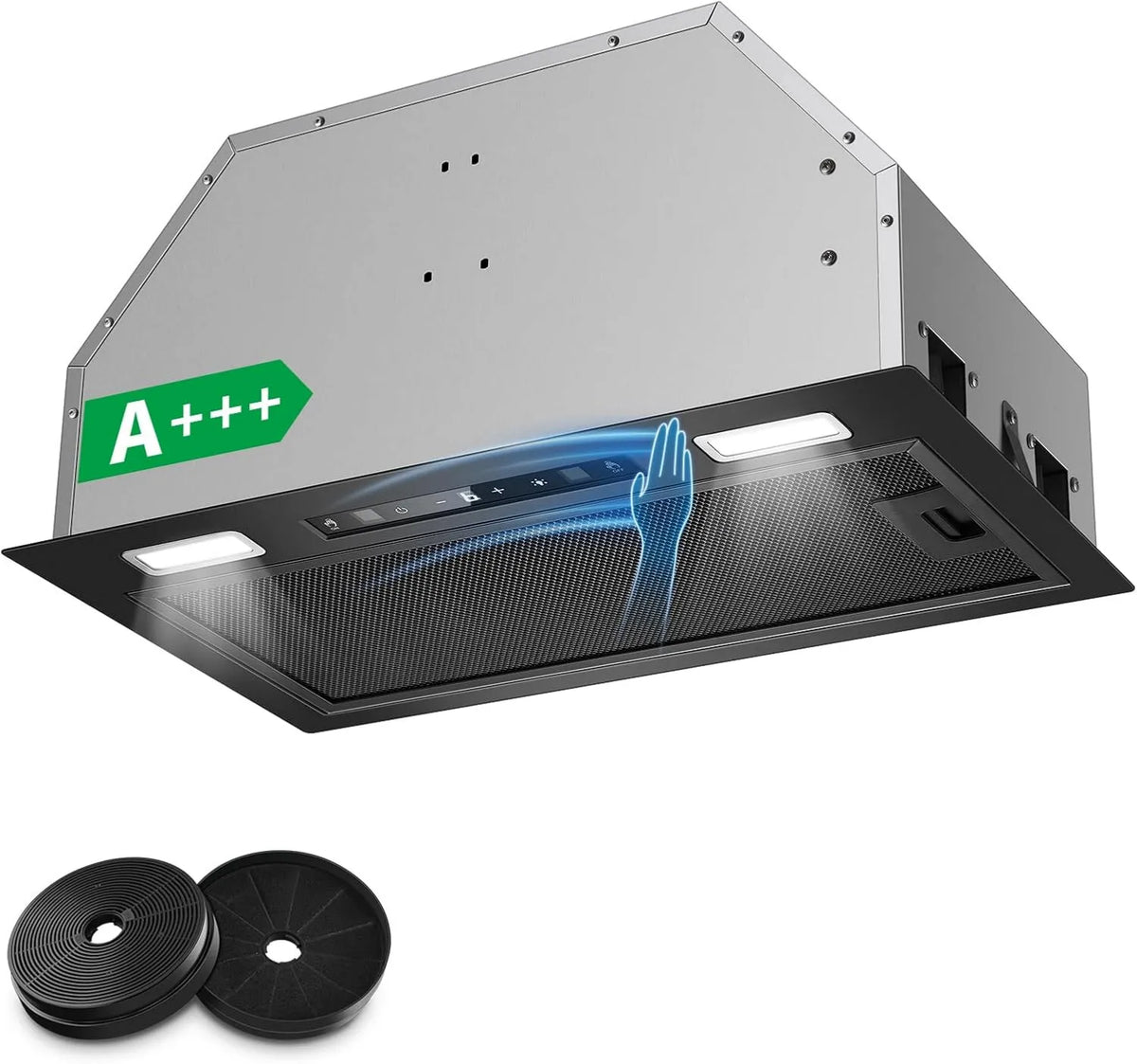KICHPOWER exaustor, 52cm, 750m3/h, capa de cozinha, evacuação e reciclagem, iluminação LED, 3 velocidades, encastrado, Boost, toque, Built-in