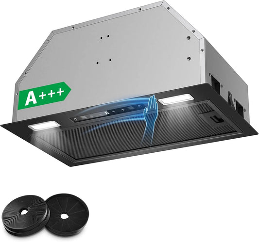 KICHPOWER exaustor, 52cm, 750m3/h, capa de cozinha, evacuação e reciclagem, iluminação LED, 3 velocidades, encastrado, Boost, toque, Built-in