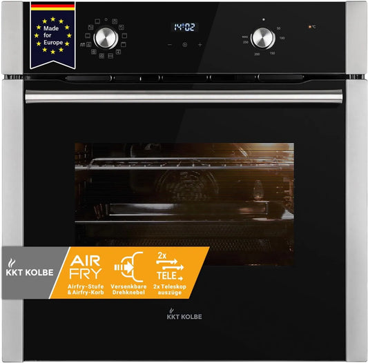 KKT KOLBE Forno de pizza elétrica BO8810SS, 60 cm, 70 L, encastrado, timer, grelha, função de pizza, 3 kW, limpeza catalítica, calor rotativo