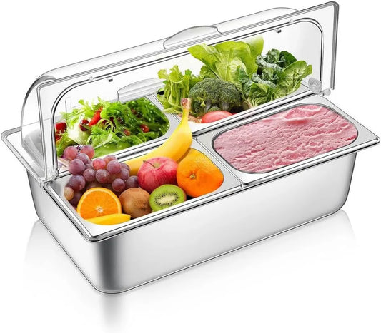 Generic Produto de aço inoxidável Dispensador de condimentos refrigerado com tampa transparente para bufês de enrolamento, exibição de bancada para