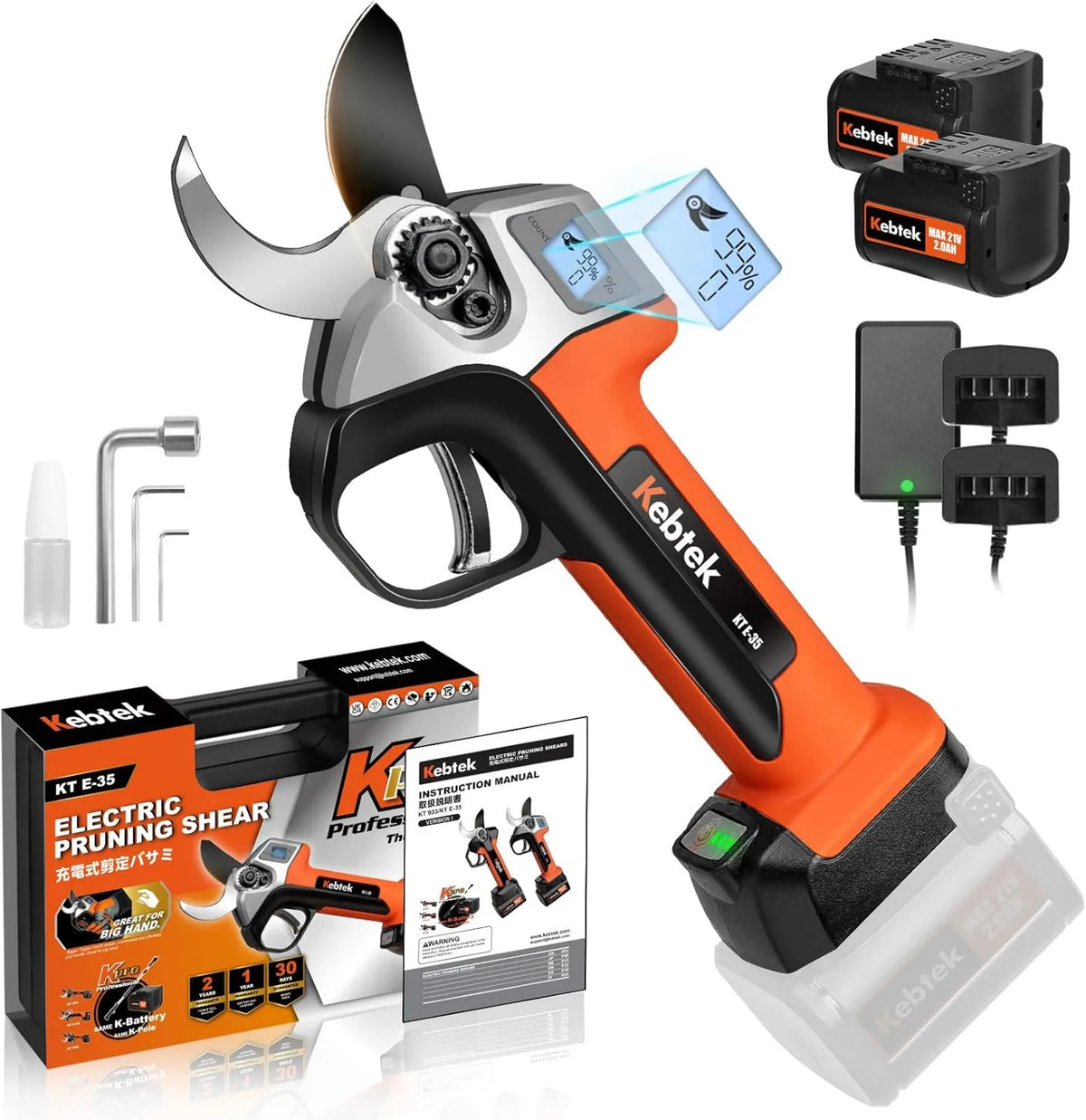 modelo SK5 KT-E35, 21V 500W - Ecrã LCD - Lâmina SK5 - 2 baterias - Secador para Vigne, Kebtek Secador Elétrico 35 mm - Profissional Brushless