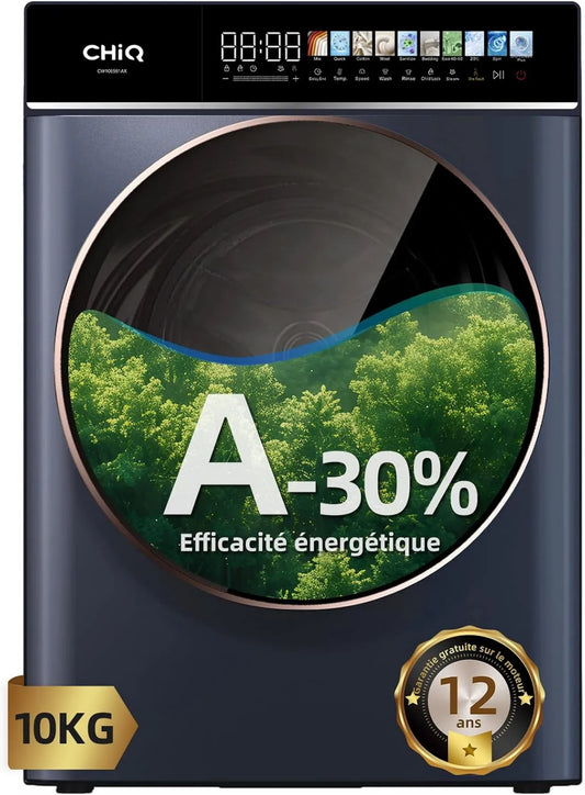 Máquina de lavar roupa, 10 kg, classe energética A, CHiQ CW106581Ax, toque, inversor, vapor, cinza, 1400 T, min, 580mm, programa de cama, Tambor de limpeza+