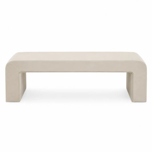 Banco rectangular de madera y tela beige