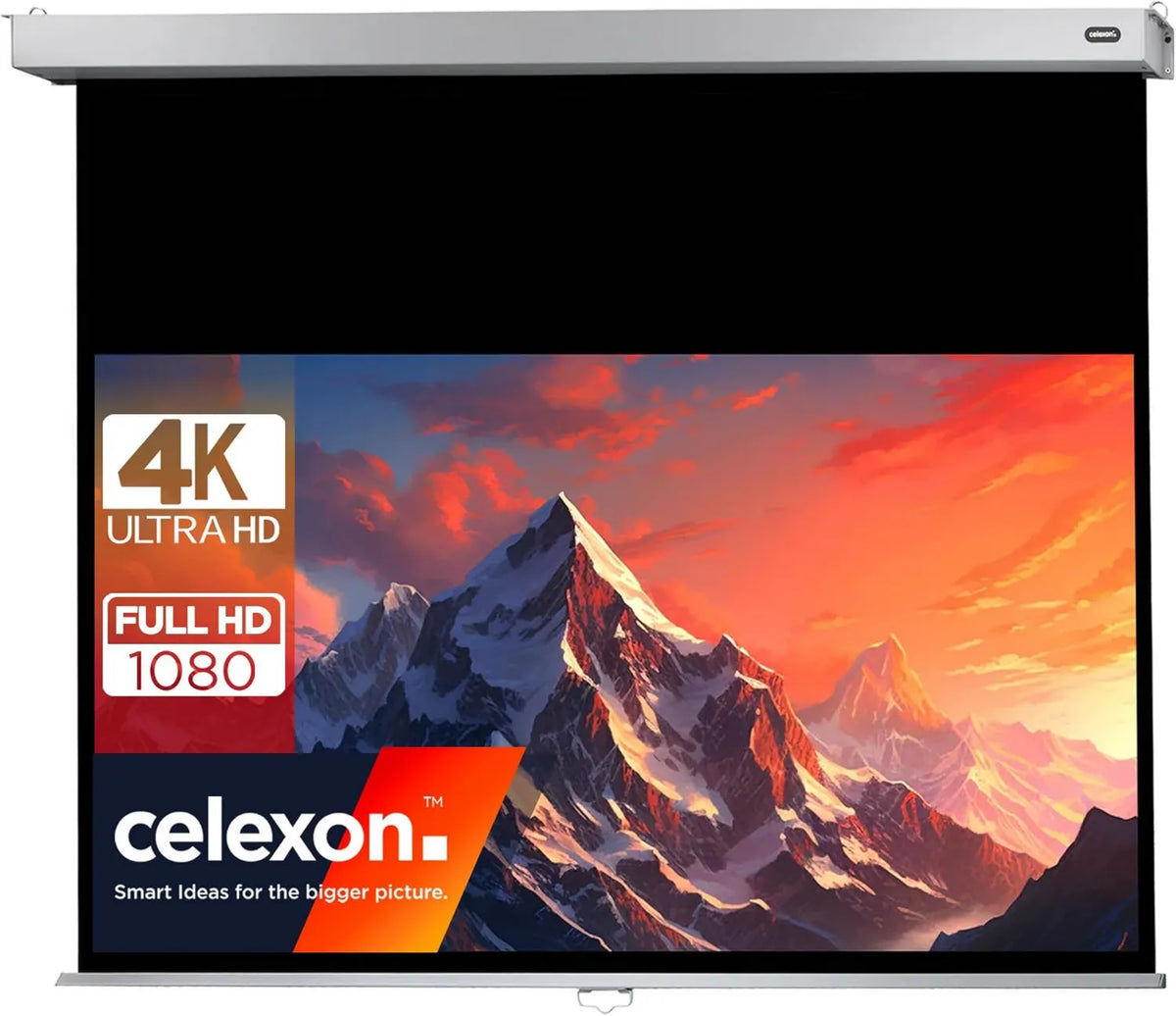 Produto 240x135cm 16:9, celexon Professional Plus ecrã de projeção Manuel 110', 4K ecrã manual HD completo para apresentações de desktop e cinema em casa