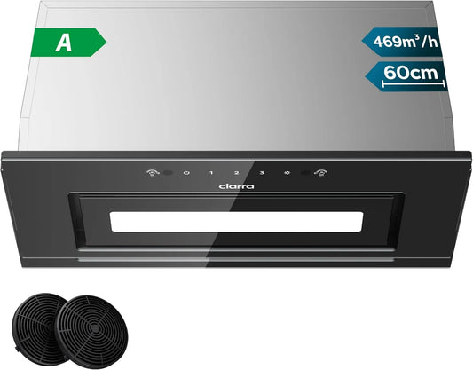 CIARRA CBCB6931B 60cm-Gestuel exaustor de sucção, 469 m3/h, classe energética A, exaustor de cozinha, evacuação e reciclagem, 3 velocidades, encastrado