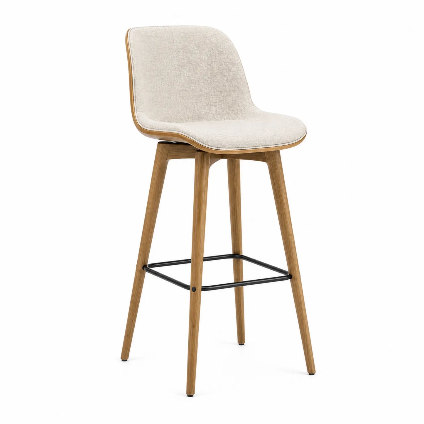 Taburete de Bar con Tela Beige y Patas de Madera