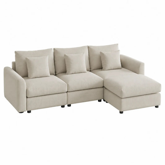 Sofá Seccional de Poliéster Beige con Chaise Longue y Cojines
