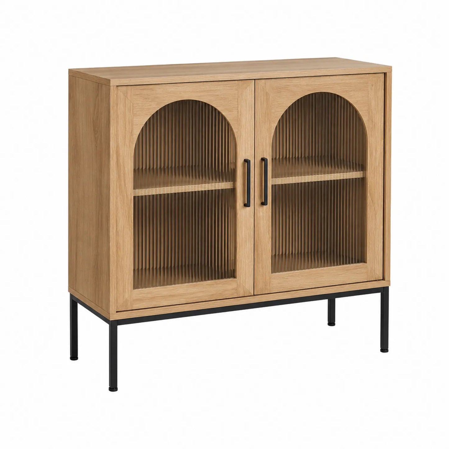 Armario de madera con puertas de vidrio y estructura metálica 80x40x90cm