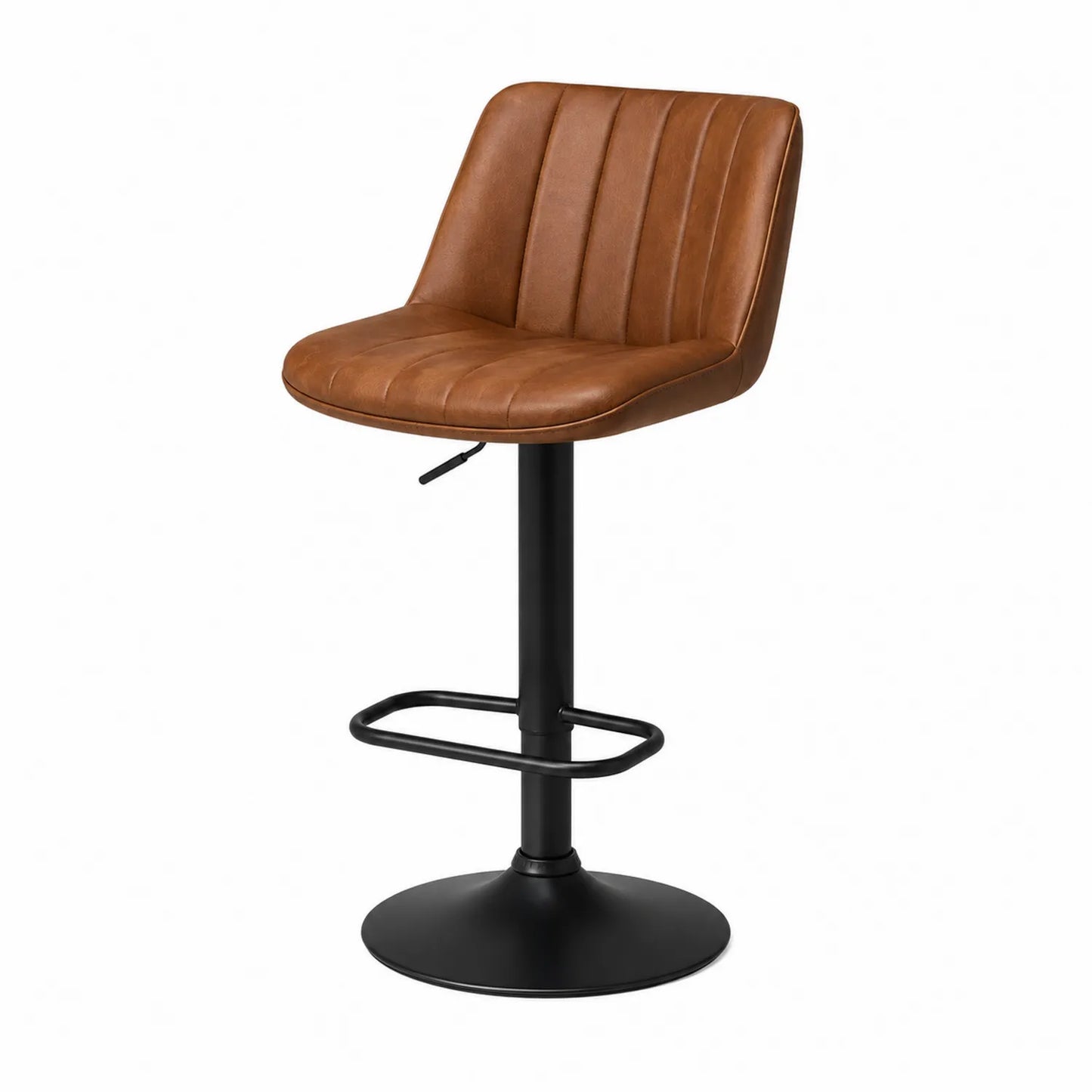 Taburete de piel sintética marrón con base de metal negro