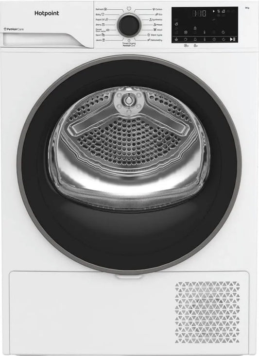 Hotpoint Secador CHD84MWBSEE, 8 kg, 64 dB, Classe E de energia, Silencioso, Branco, Ponto Hot - Bomba de calor de secador CHD84MWBSEE Posível - Capacidade 8