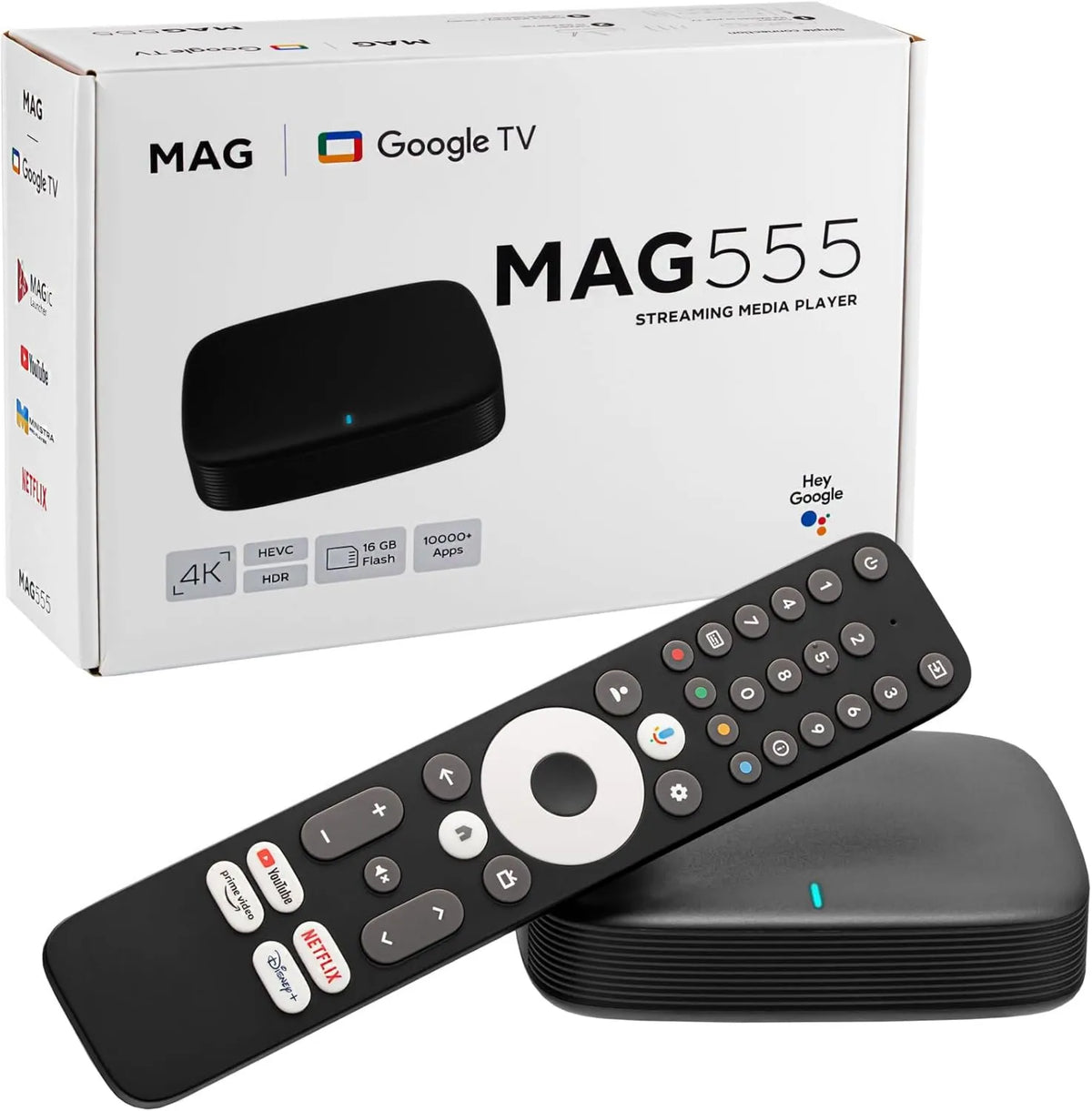 Google Netflix, MAG 555 Original Infomir & HB-DIGITAL 4K HDR Multimedia Player Receptor HDR com assistente, vídeo primo, Disney+, Dolby Atmos