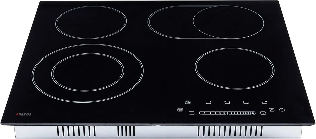 AREBOS Placa de vidro cerâmico, 59 cm, 6600 W, toque, travamento, mesa de cozinha elétrica, Sensor Touch, 4 lareiras, proteção contra superaquecimento
