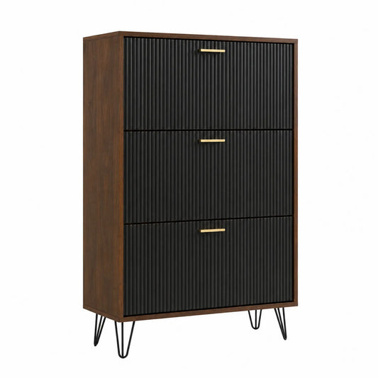 Zapatero de Madera y Metal con 3 Cajones 120x80x30 cm Marrón/Negro