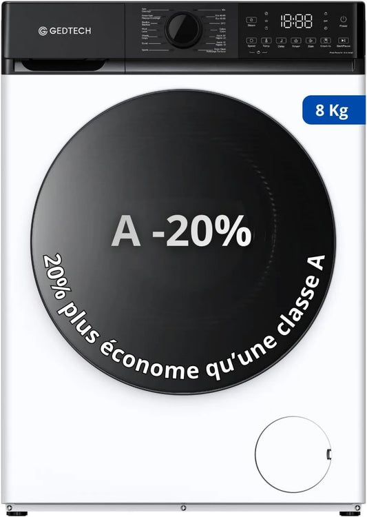 GEDTECH Máquina de lavar GLL81400WH, 16 programas, classe energética A, 1400 tr, min, 8 kg, A-20% classe