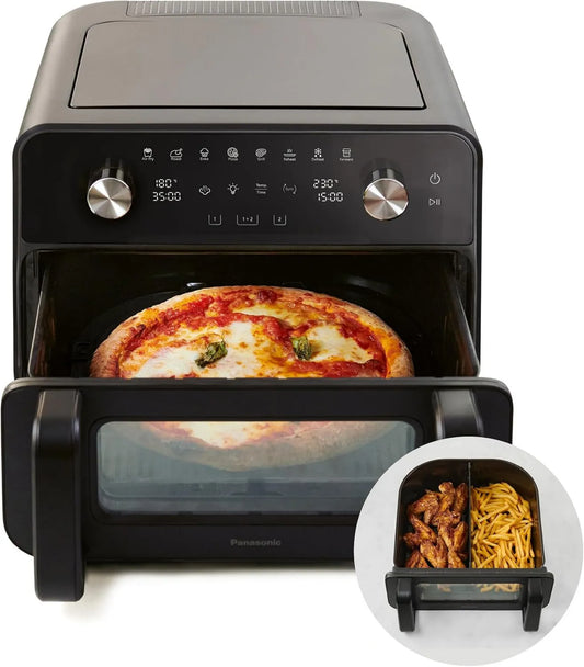 Panasonic NF-BC1000 2-zonas Secador de ar quente, 30cm, 6L, 30 a 230°C, pizza, vapor, removível, preto, xL cesta flexível, vapor macio, 6L