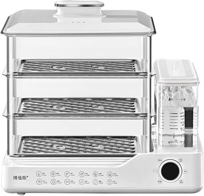 SxYKxYDL Fogão de produto Vapor elétrico 3 Níveis, vapor de 24 L com ecrã tátil, programação de 12 horas, design compacto, tanque de água