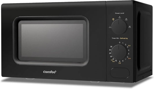 Microondas, 20 L, 700 W, Comfee' CM-M202CC, preto, 5 níveis de potência, deflação rápida, Conveniente para pequenas cozinhas