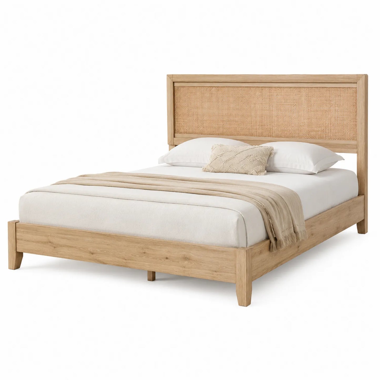 Cama de matrimonio de madera y ratán 200x160 cm