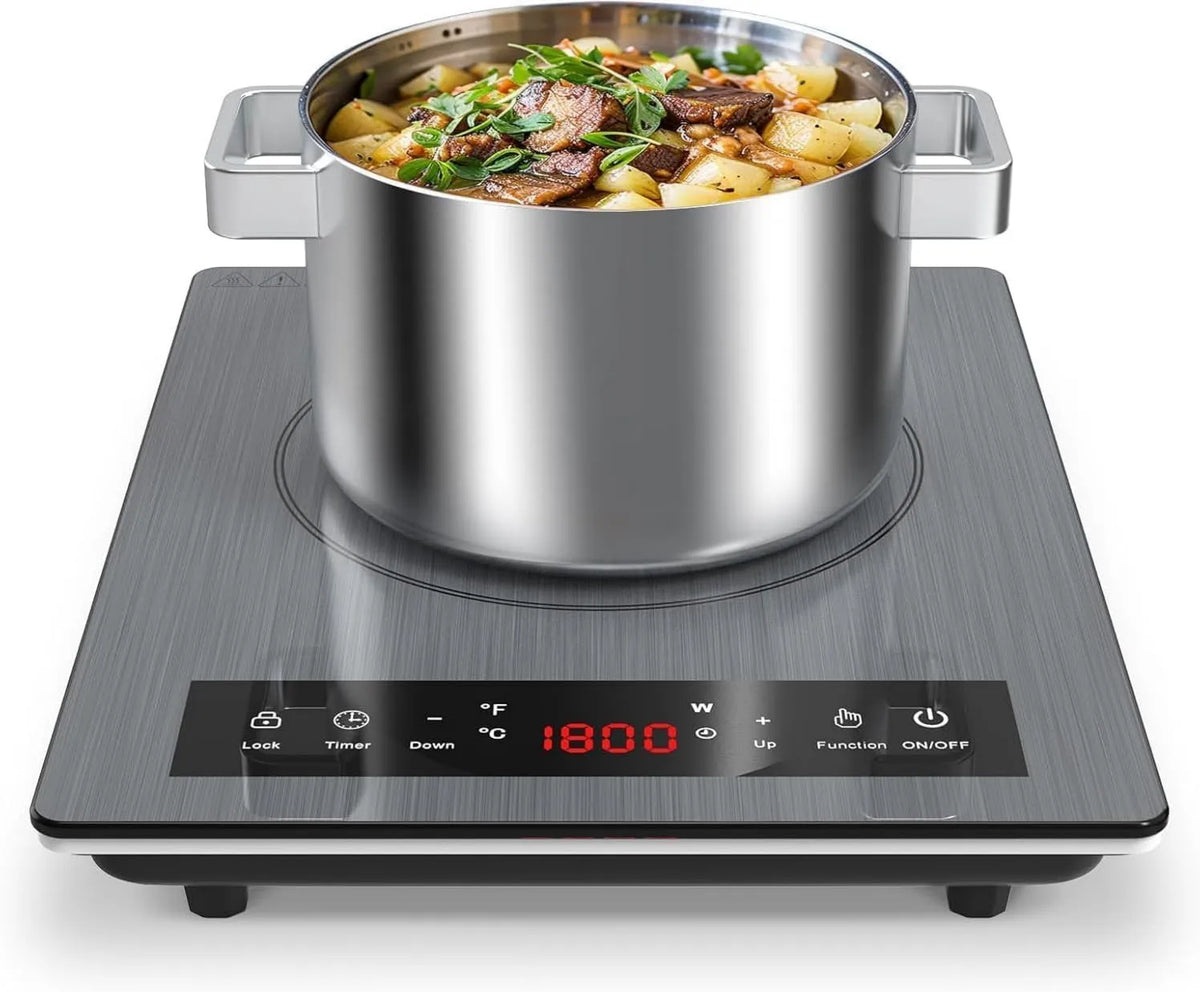 VBGK Placa de indução, 1800 W, mesa de indução de cozinha, toque, travamento, temporizador, portátil, 10 níveis de temperatura, 1800W