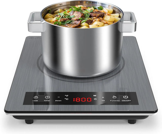 VBGK Placa de indução, 1800 W, mesa de indução de cozinha, toque, travamento, temporizador, portátil, 10 níveis de temperatura, 1800W