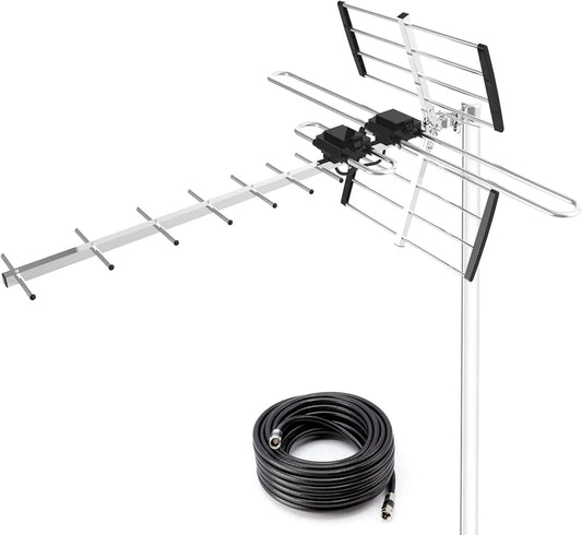 SIGNALPLUS Smart TV, TV, antena de TV de longo alcance ao ar livre para Smart TV com cabo de 10 m e amplificador encastrado com sinal superior para