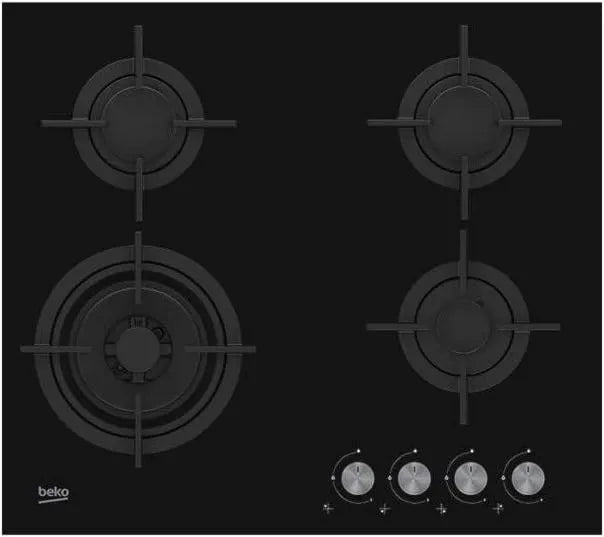 Beko Gás de vidro 60cm 4 lareiras pretas, mesa HILW64222S
