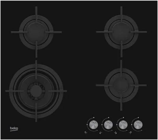 Beko Gás de vidro 60cm 4 lareiras pretas, mesa HILW64222S