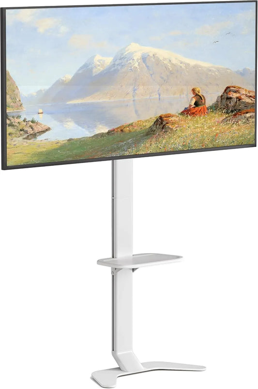 ECOTINY suporte de TV de 86 polegadas, VESA 600 x 400 compatível, moderna base curvada com prateleira ajustável, altura e inclinação, design de baixa densidade com