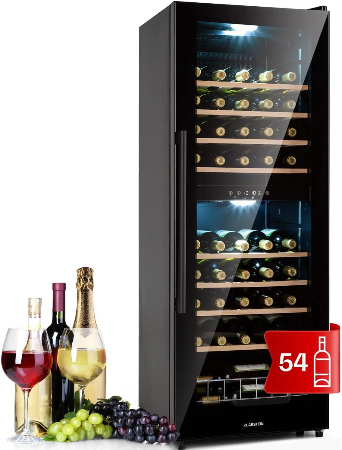KLARSTEIN adega elétrica, 77 garrafas, 5 a 18 °C, toque, Frigorífico Bar, proteção UV, Frigorífico Vinho em Pés com Porta