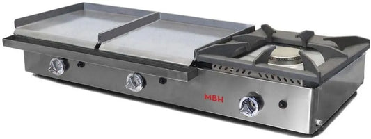 MBH - MAQUINARIA BAR HOSTELERÍA Produto Plancha de gás industrial 400 x 400 + 400 x 400 mm com lareira para hotel. Fry Top duas áreas profissionais em aço laminado para bar