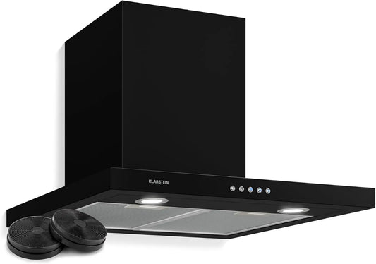 exaustor KLARSTEIN, 60 cm, 640 m3/h, 64 dB, capa de cozinha, evacuação e reciclagem, iluminação LED, 3 velocidades, instalação de parede, preto