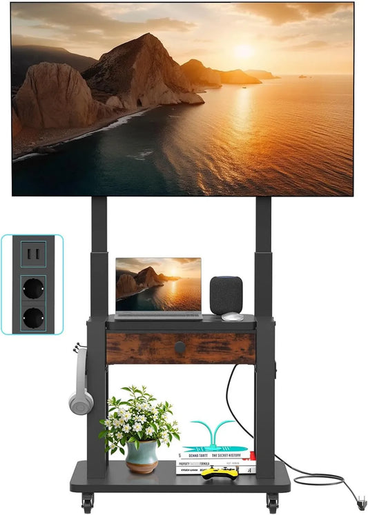 Hellsehen suporte de TV, 75 polegadas, 600 x 400mm, OLED, ecrã LCD, carrinho de TV móvel com altura ajustável para Casa ou Escritório, até 100 kg, curva 32-75'