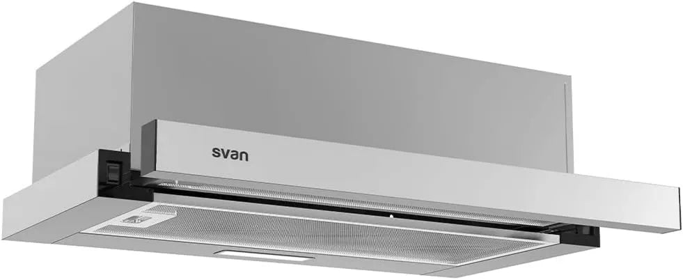 Máquina de lavar loiça SCPE602Ax. 301m3, 60cm, 301m3/h, 64dB, aço inoxidável, 2 filtros, SCPE602Ax. Potência 301m3, Sucção SVAN Hood Telescopic