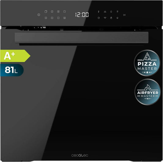 Cecotec Bolero Hexa 9506000 Pizza forno elétrico, 81 L, 11 programas, encastrado, efeito 3D, vapor, preto, 11 funções com Airfryer Master