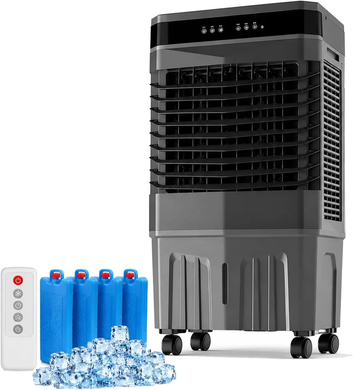 YLLSMGS Ar condicionado, 50 L, 150 W, temporizador, industrial, 3 velocidades, oscilação, 8 H e 4 cristais de gelo para uso, Atualizador de ar