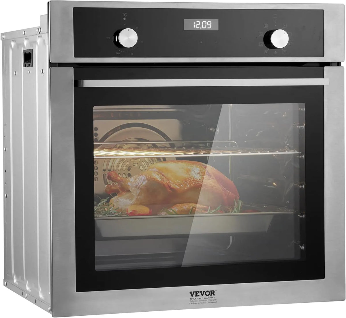 VEVOR Forno elétrico, 59, 5 cm, 76 L, 3550 W, 9 programas, encastrado, instalação de parede, grelha, com 9 Funções de Cozinha, Rápido para