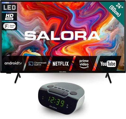 SALORA Smart TV, 24 polegadas, TV, Wi-Fi, Bluetooth, Android OS, 24' Streaming TV, Room & Kitchen Pack