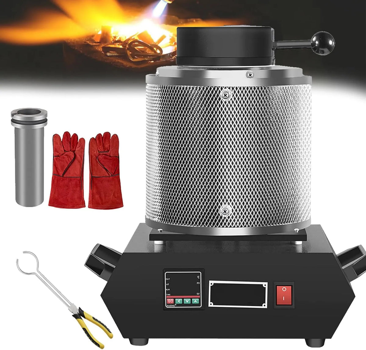 Generic Forno elétrico, 1500 W, capacidade de 1 a 3 kg para ouro, máquina digital de fusão de ouro com cadinho de grafite e proteção de malha para