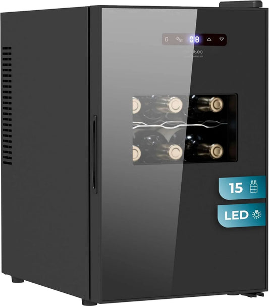 Cecotec Bolero GrandSommelier 1550 adega elétrica, 15 garrafas, 5 a 18 °C, 35 dB, toque, silencioso, Temperatura ajustável de 5 a 18oC