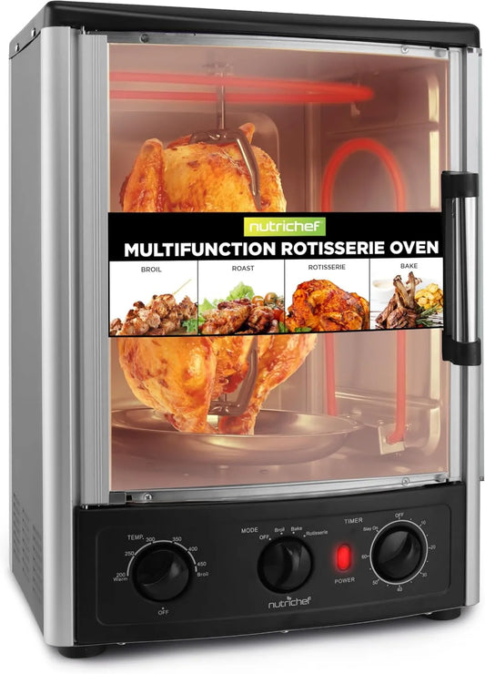 Forno elétrico, 22 L, NutriChef 24QT, temporizador, grelha, compacto, termostato, vidro, NutriChef Quatro Rotisser 24QT, Mini Convection Forno Comptoir