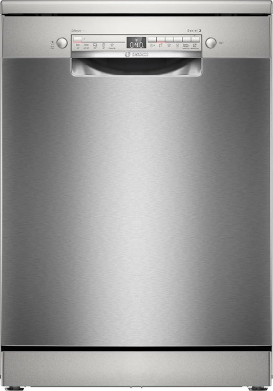 Bosch SMS2HVI02E Máquina de lavar loiça, 60 cm, Conexão Domiciliar, Silenciosa, Anti-traço de aço escovado, Silêncio sob demanda, Série 2, Suporte livre, Puxar para fora