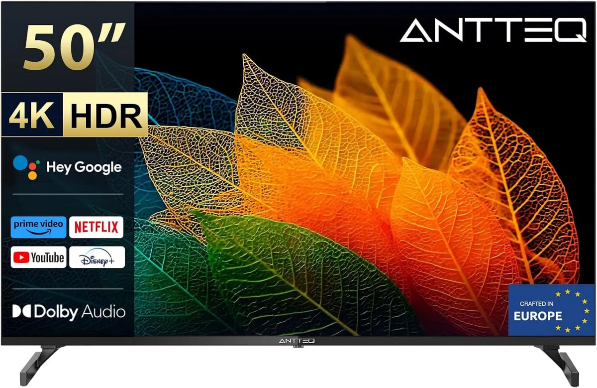 Antteq Google S50 Smart TV, 50 polegadas, TV, 4K UHD, HDR, sintonizador triplo DVB-T2, S2, som Dolby, Wi-Fi, Bluetooth, HDR10, Dolby Audio, 127cm, WiFi