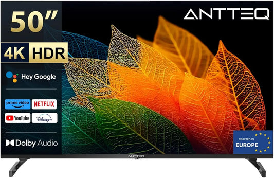 Antteq Google S50 Smart TV, 50 polegadas, TV, 4K UHD, HDR, sintonizador triplo DVB-T2, S2, som Dolby, Wi-Fi, Bluetooth, HDR10, Dolby Audio, 127cm, WiFi